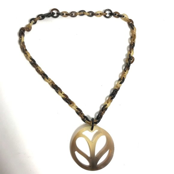 Hermes Jewelry - HERMES Heart Horn Pendant Chain Necklace in Buffalo Horn, Brown, for Women